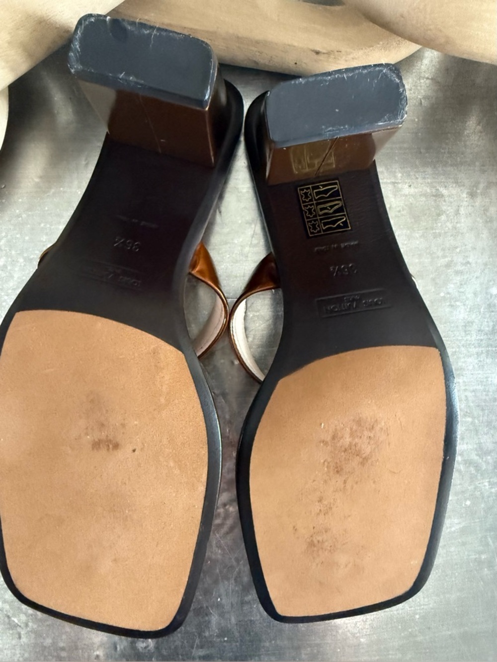 Louis Vuitton Bronze Vernis Dice Mule Heel Sandals – Size 36.5 - Picture 6 of 14